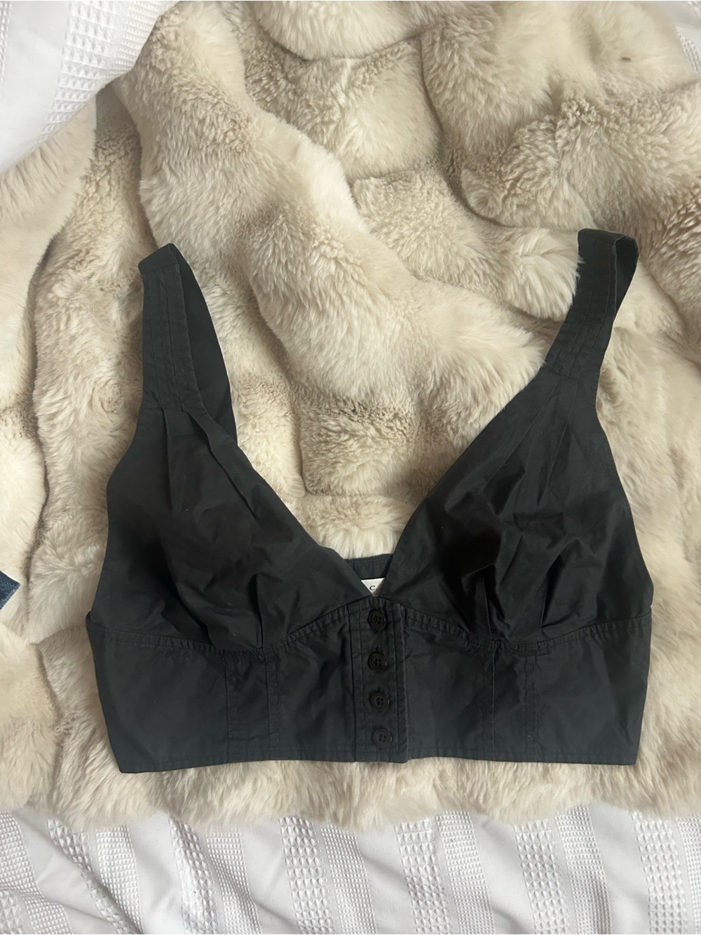 A.L.C. Black Cropped Button-Front Crop Top